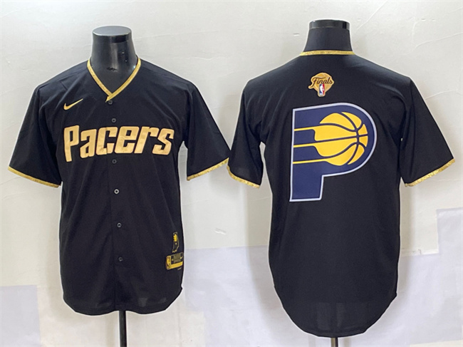Men's Indiana Pacers Team Big Logo Black/Gold 2025 Finals Vapor Stitched Baseball Jersey